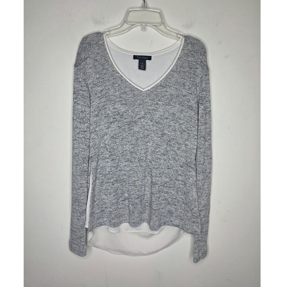 WHBM White House Black Market silver grey long sleeve v-neck pullover shirt - XS